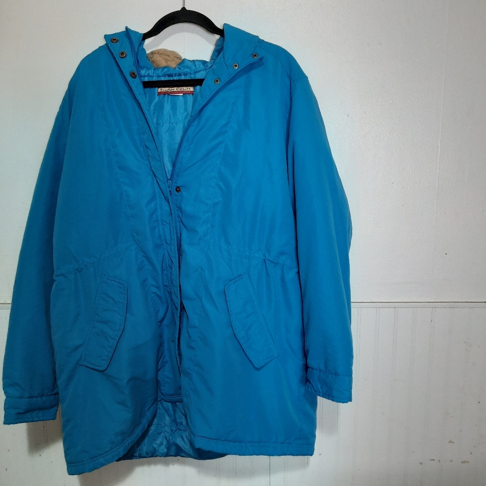 Womens Tudor court hooded unlined coat size XX teal,blue,green defect